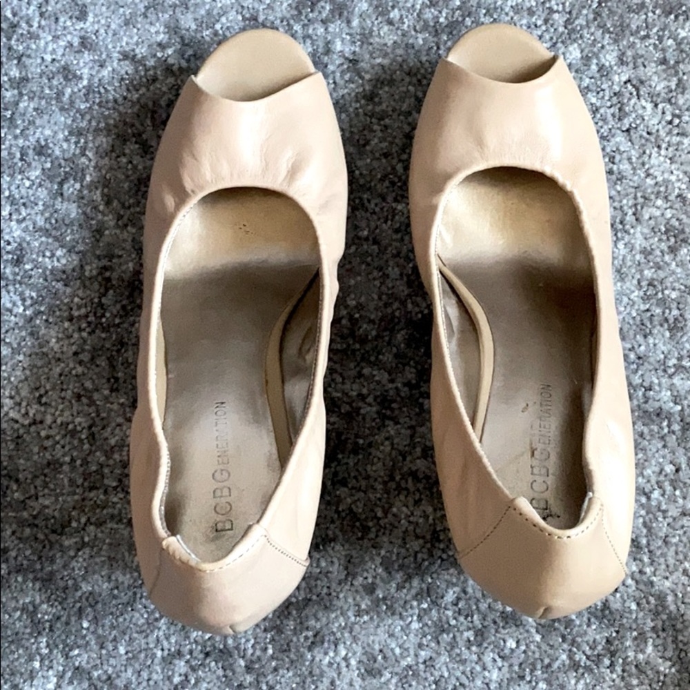 Leather peep toe wedges